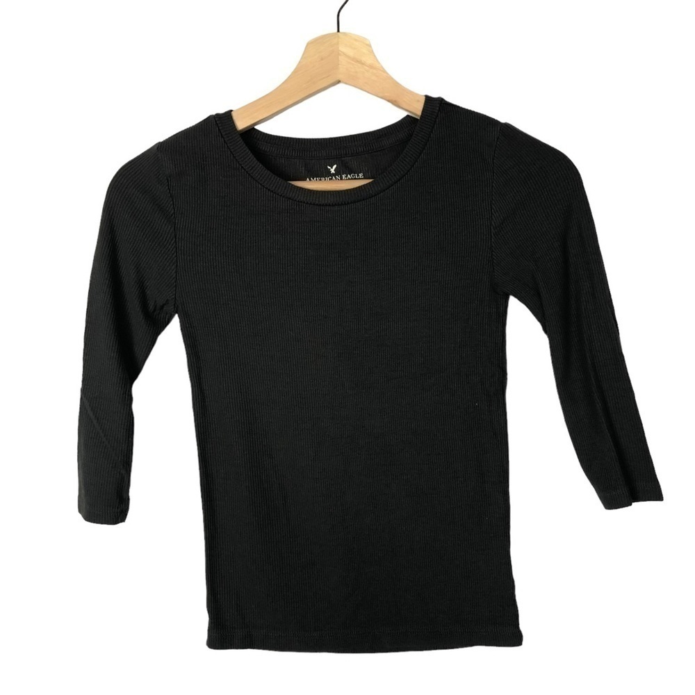 American Eagle AEO‎ Dark Gray Fitted Ribbed Half Sleeve T-Shirt XS